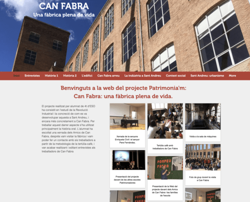 Pàgina web creada pels alumnes de FEDAC Sant Andreu sobre l'antiga fàbrica de Can Fabra, com a treball final del projecte Patrimonia'm.